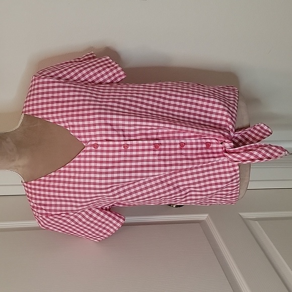 Kaktus, Size M, NEW, Short Sleeve Raspberry and White Gingham Button Front Shirt - Picture 1 of 8